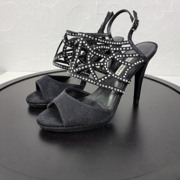Caparros Poet Womens Sandals Size 7.5 Black Glimmer Slingback Strappy Heels - Picture 8 of 13